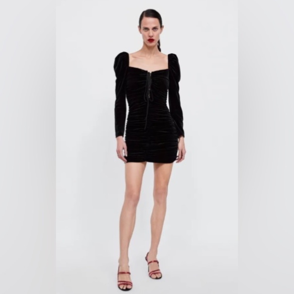 Zara Black Velvet Lace Up Dress size small